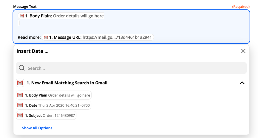 Adding Gmail content to a Hangouts Chat message