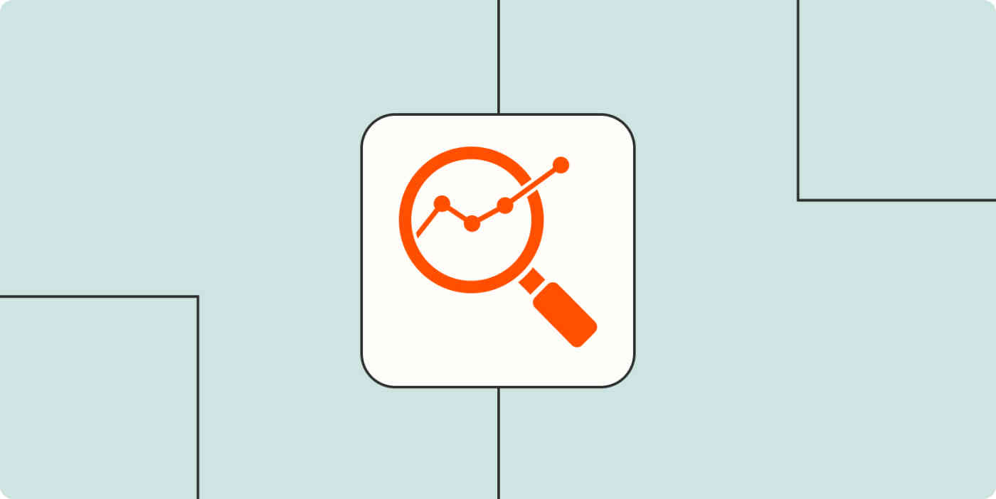 A hero image of an orange magnifying glass with a data chart on a light blue background.