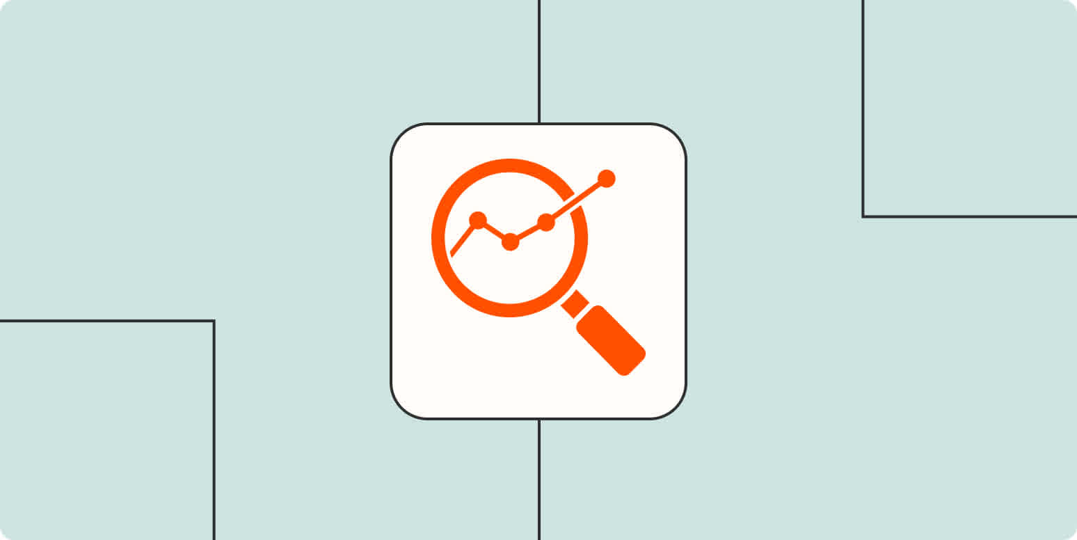 A hero image of an orange magnifying glass with a data chart on a light blue background.