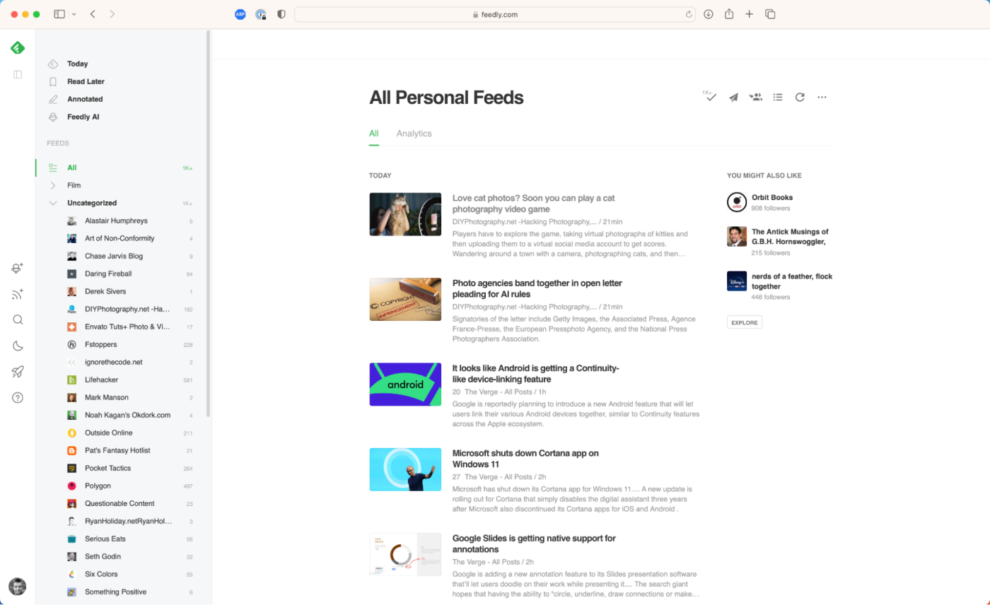 Feedly, our pick for the best RSS feed reader all around