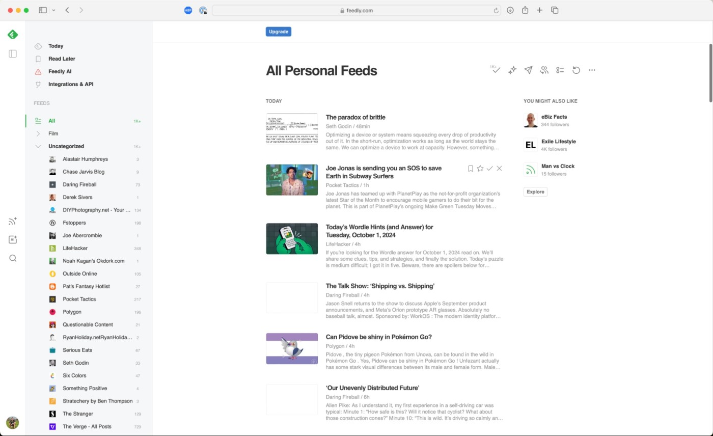 Feedly, our pick for the best RSS feed reader all around