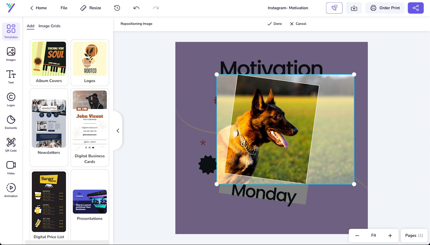 Desygner, our pick for the best free social media design app for quickly making images to share on social media