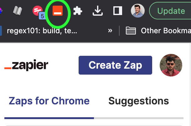 The Zapier logo in a browser bar with a green circle around it.