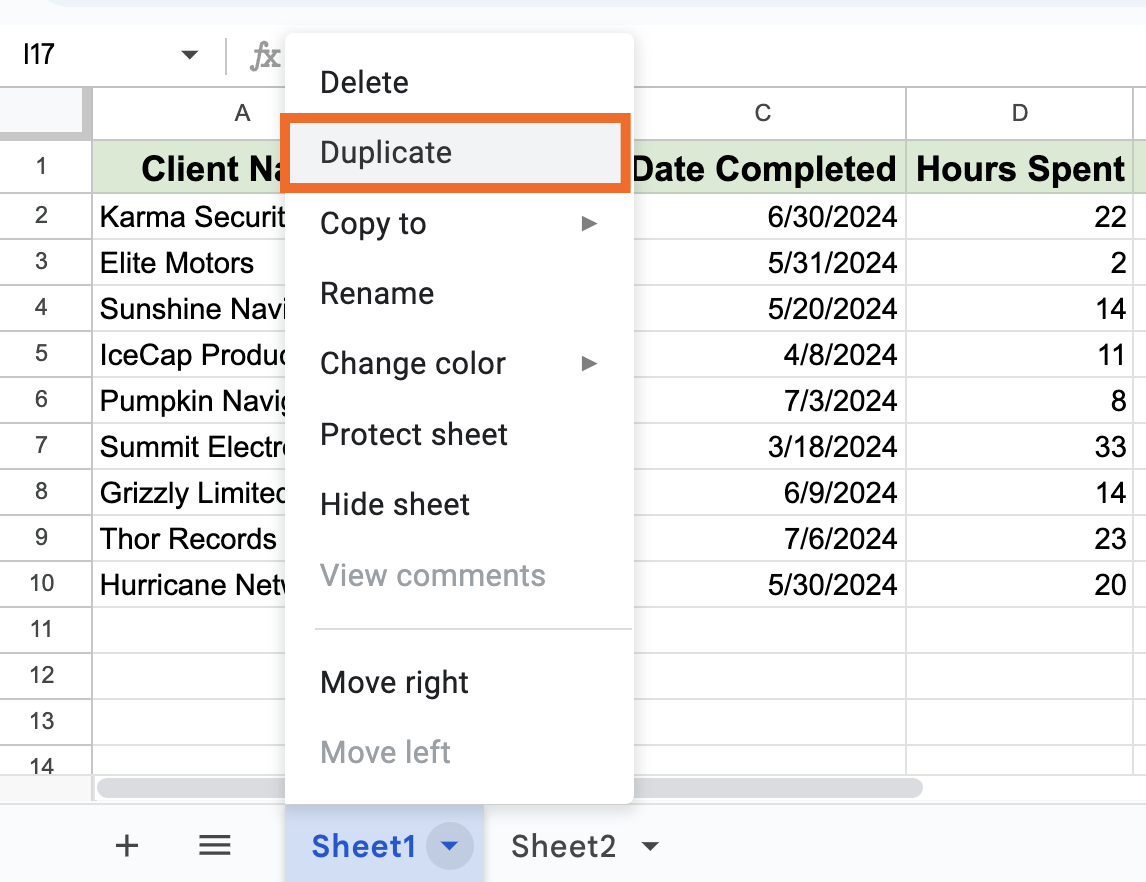 How to duplicate a Google Sheet.