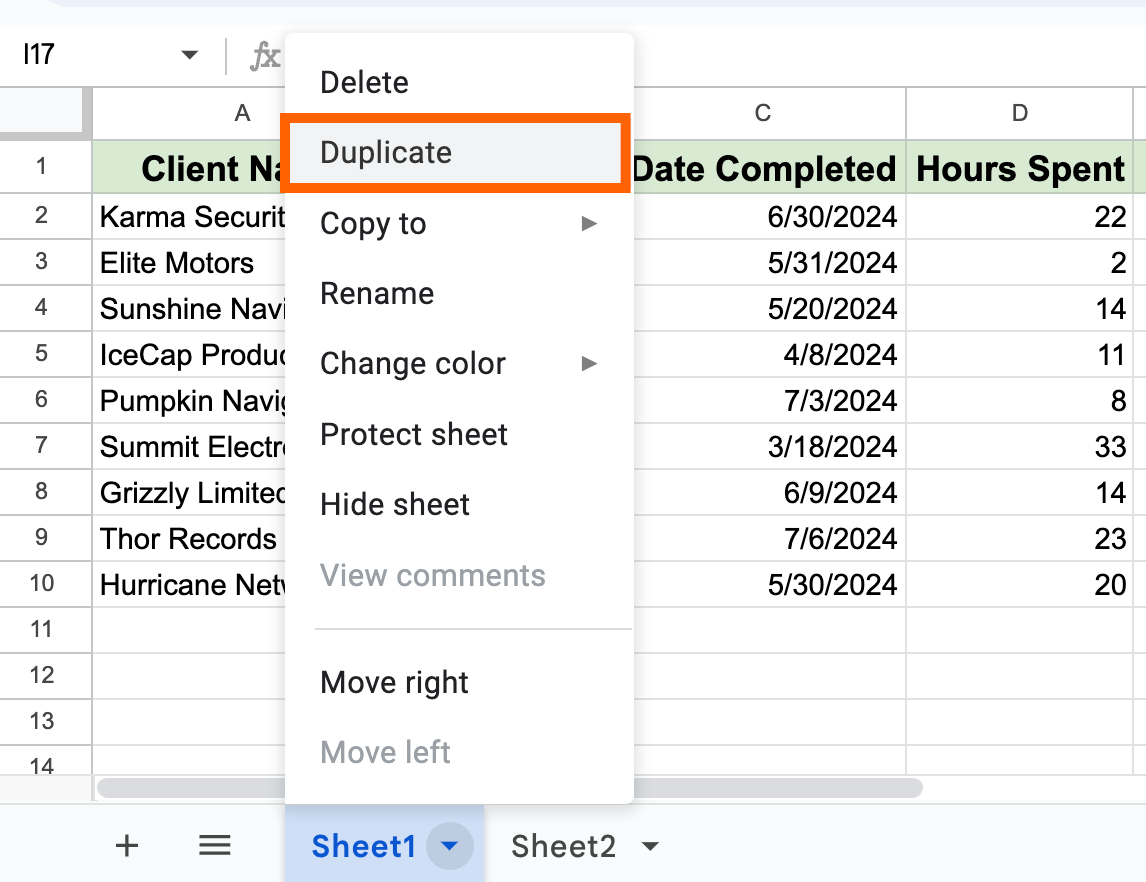 How to duplicate a Google Sheet.