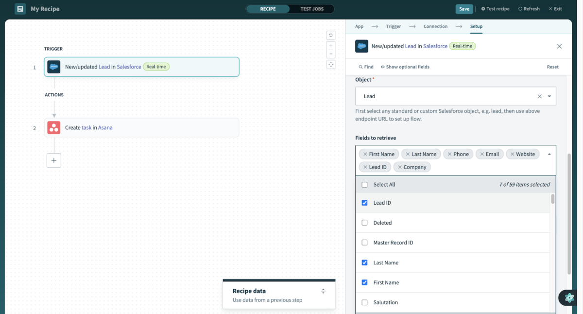 Workato, our pick for the best Celigo alternative for enterprise iPaaS recipes
