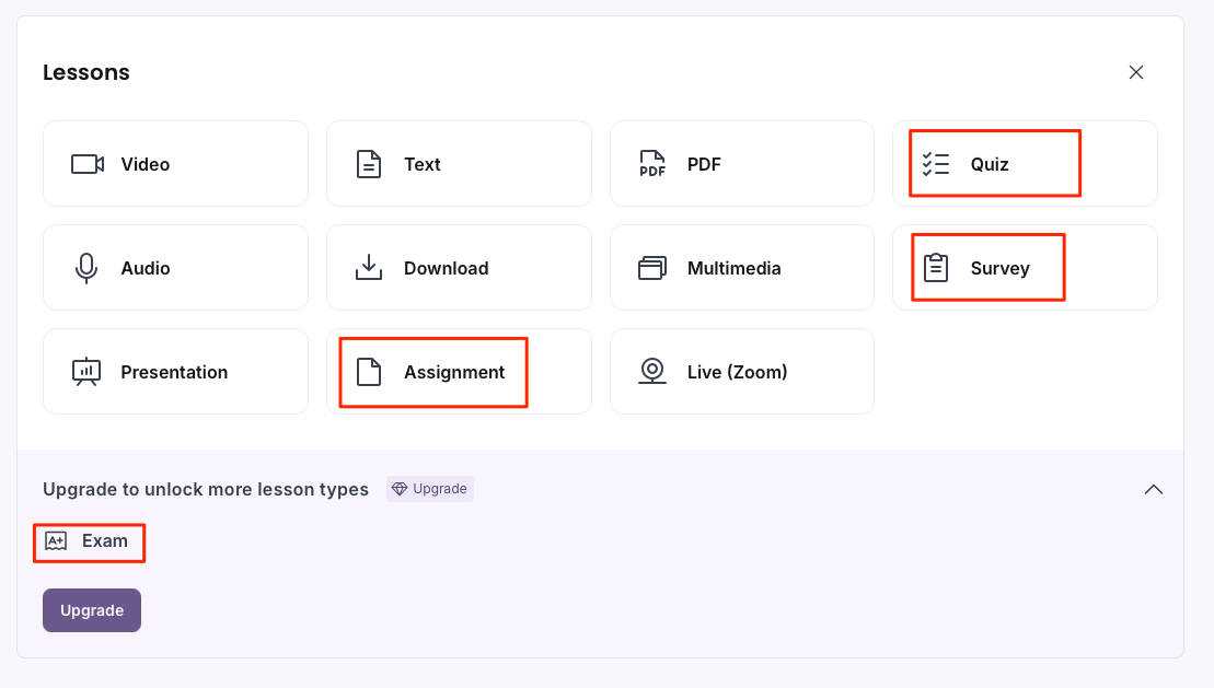 Thinkific's assessment options