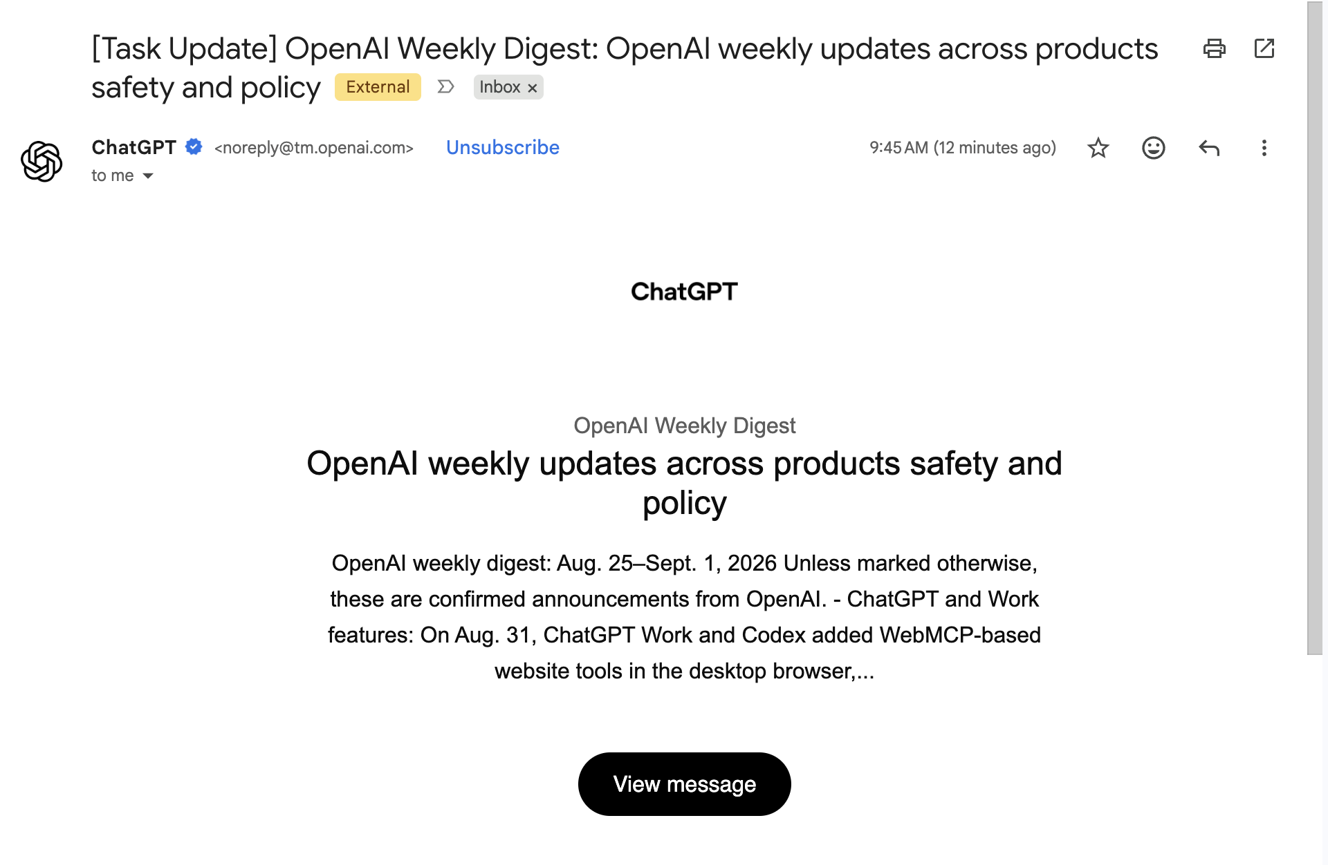Email notification of a completed ChatGPT scheduled task. 