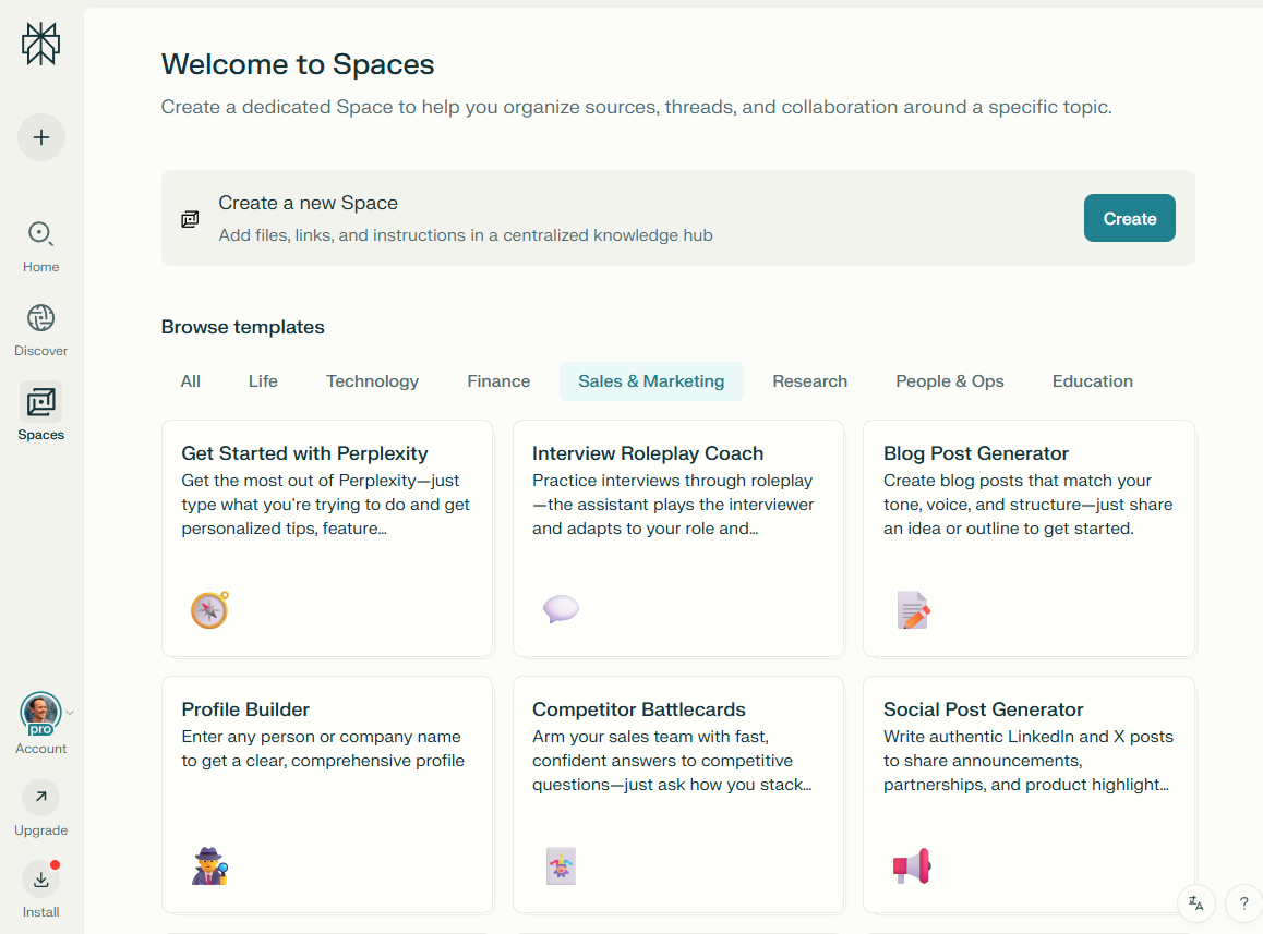 The Spaces feature in Perplexity