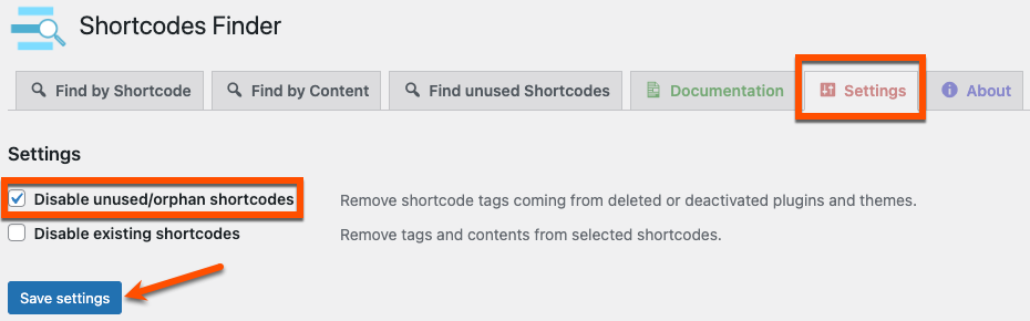 Disabling unused or orphan shortcodes