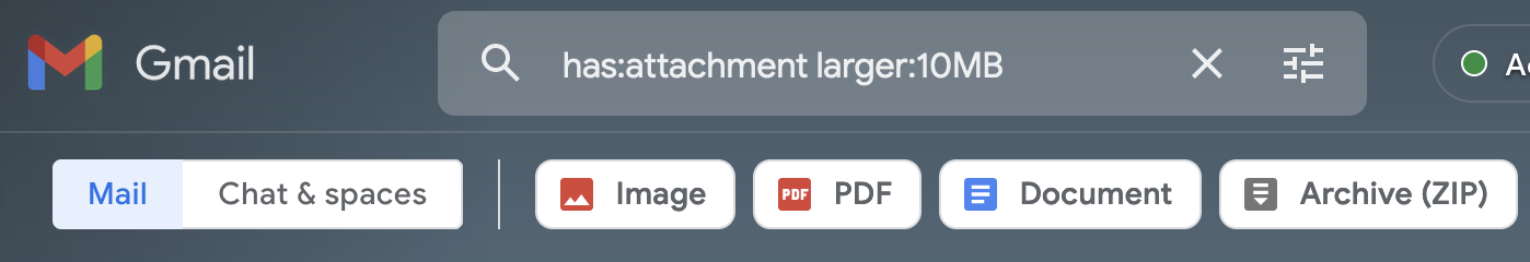Searching for large attachments in Gmail