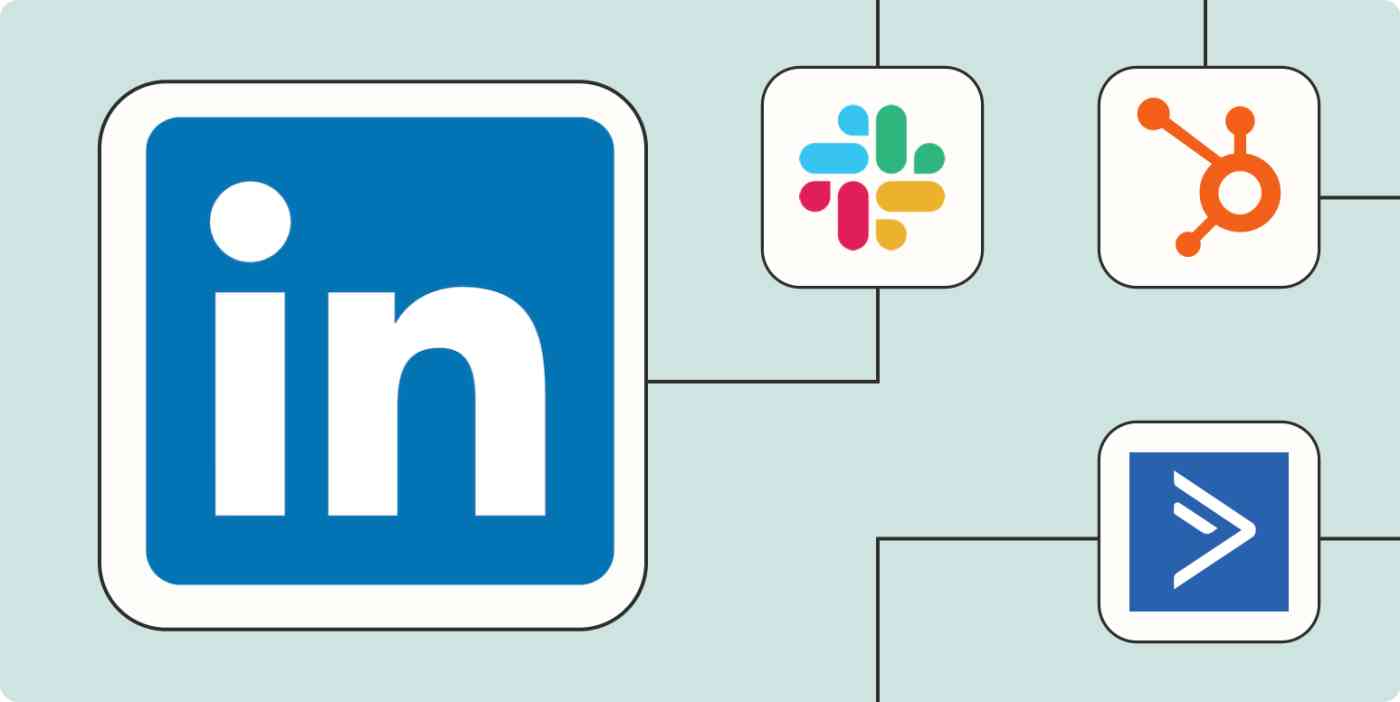 Hero image with the LinkedIn logo connected by dots to the logos of Slack, HubSpot, and ActiveCampaign
