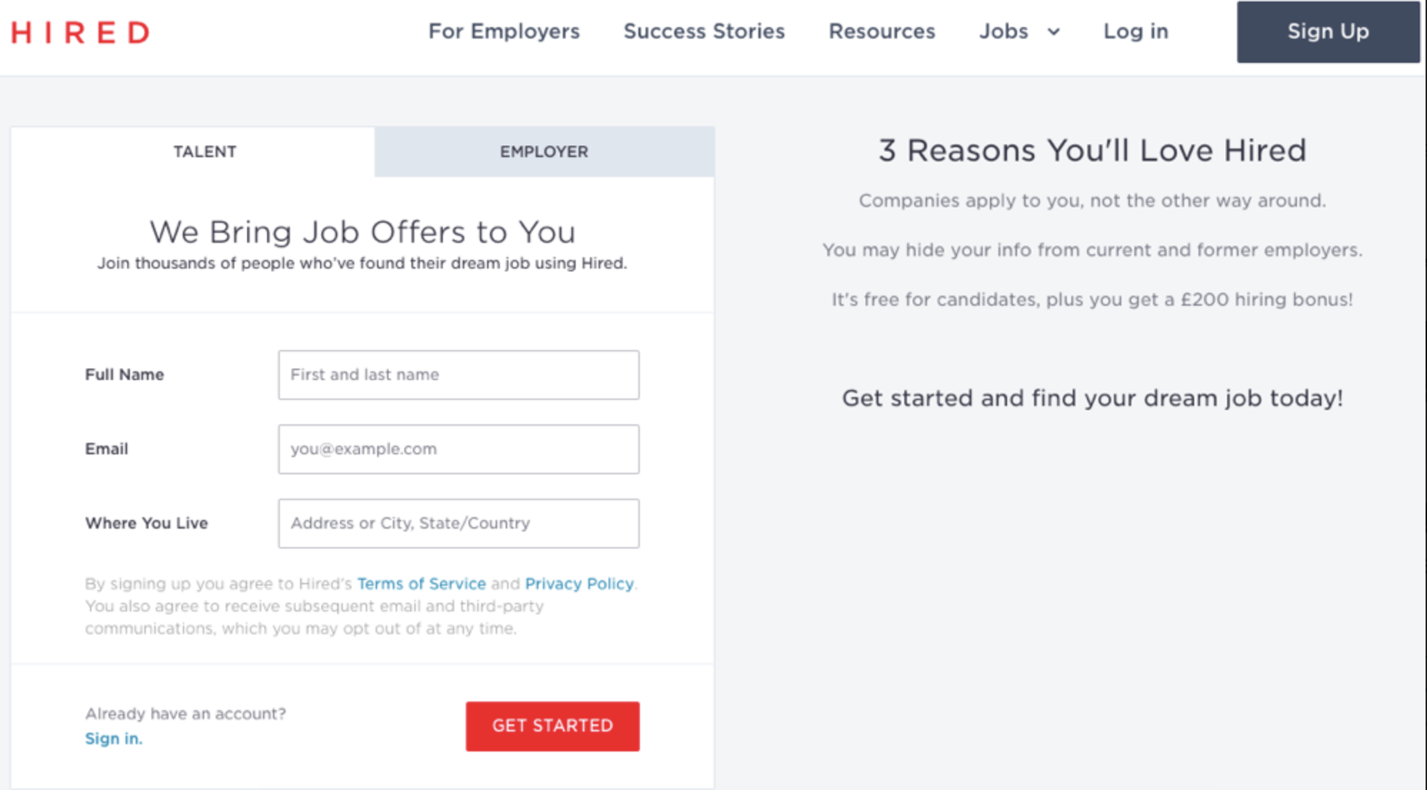 create a profile on Hired