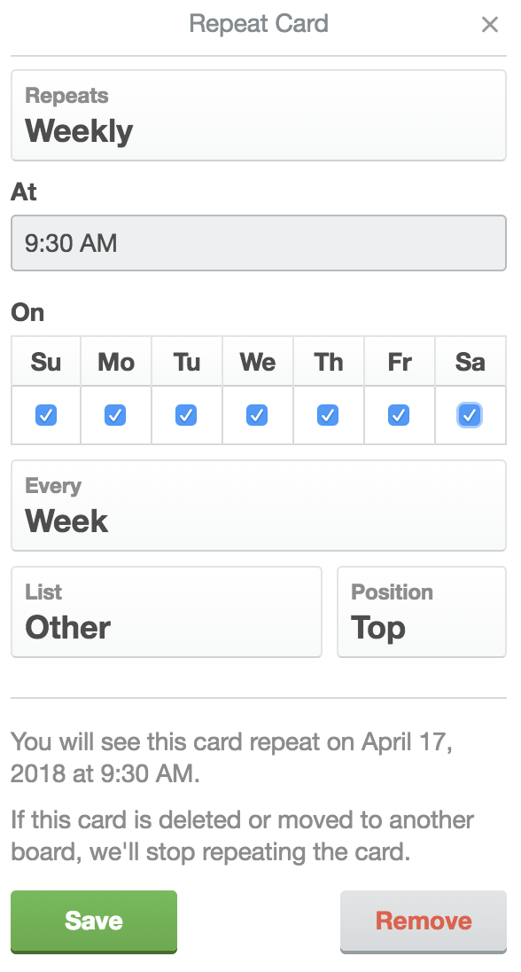 Das Einschalten des Kartenrepeaters in Trello