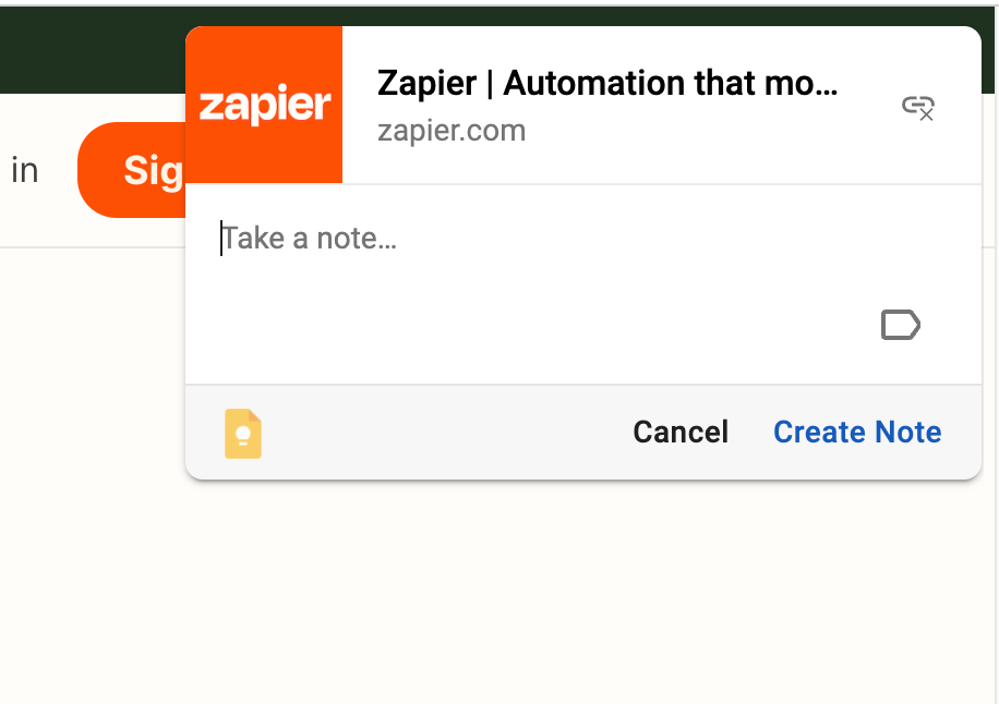 Screenshot of a new Google Keep note, where users can jot down thoughts and ideas  