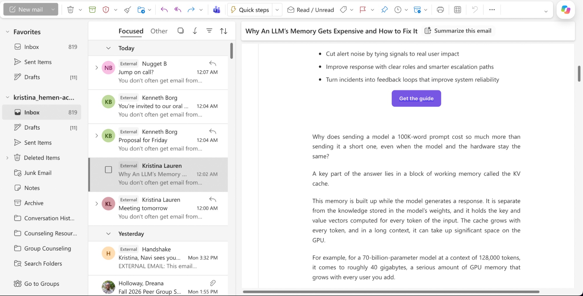 The Outlook inbox