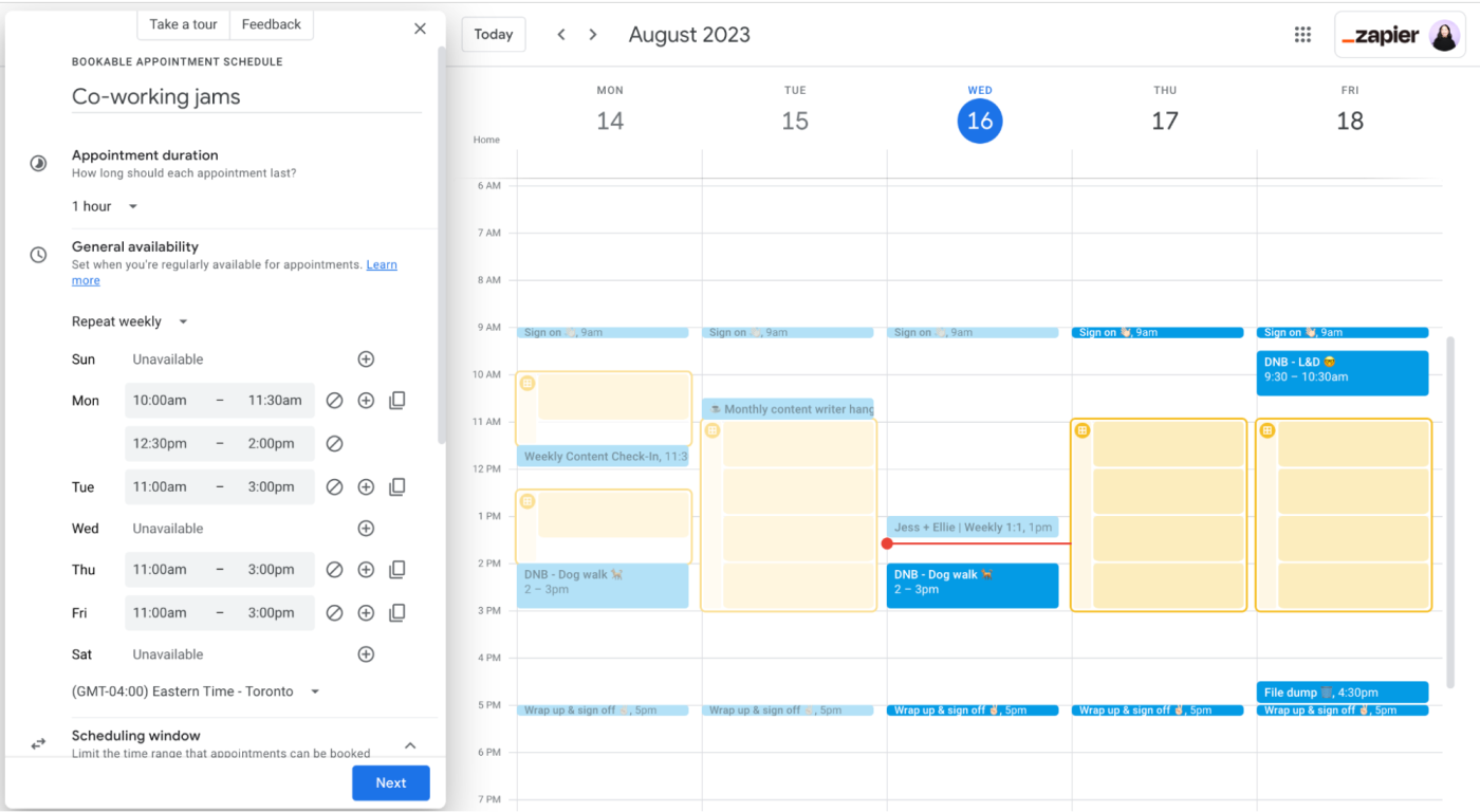How to use the Google Calendar appointment schedule Zapier