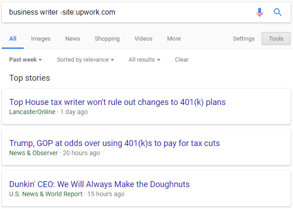Google search results for business writer excluding site:upwork.com