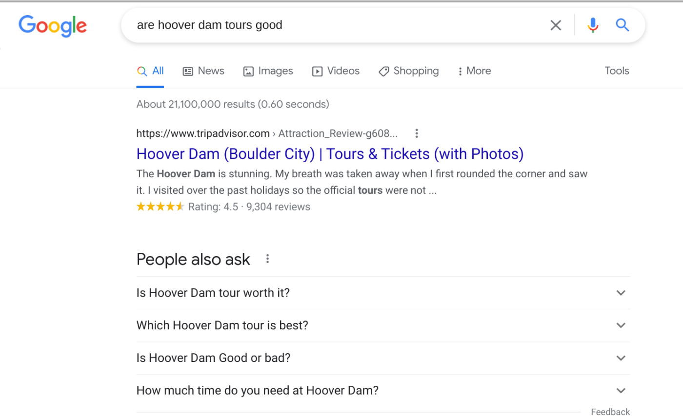 The search results for "are hoover dam tours good"