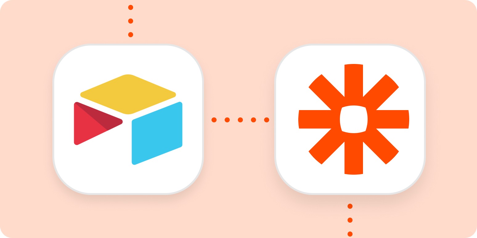 The Airtable and Zapier logos in white squares on a light orange background