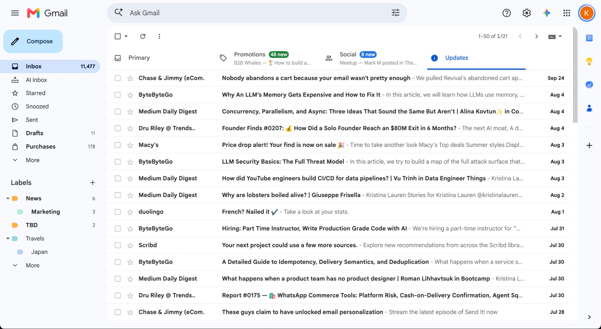 A Gmail inbox