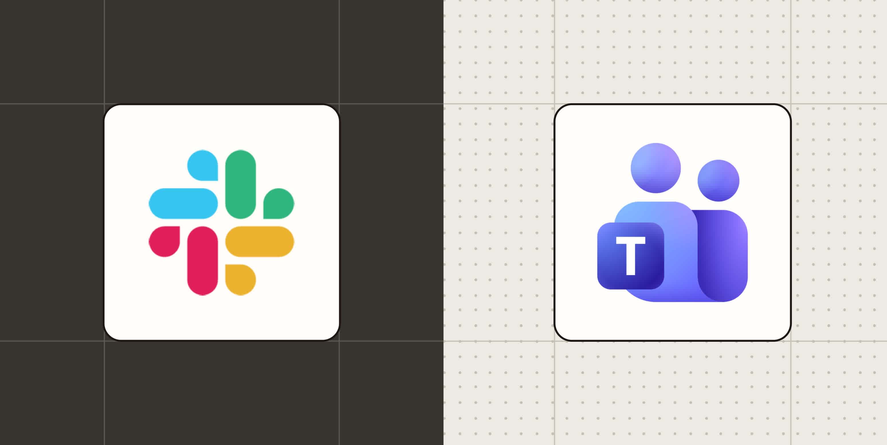Hero image for an app comparison with the logos of Slack and Microsoft Teams