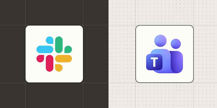 Hero image for an app comparison with the logos of Slack and Microsoft Teams