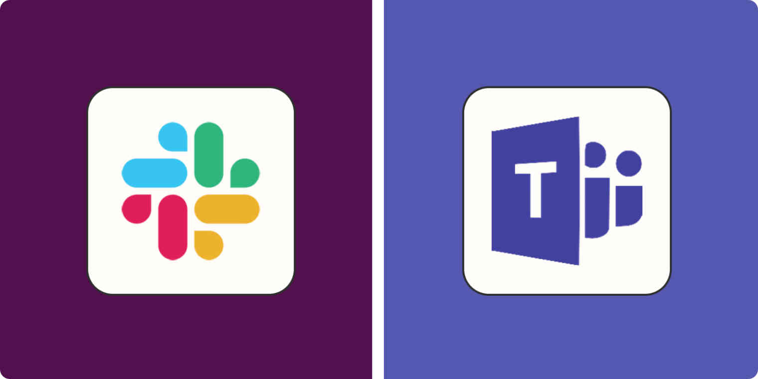Hero image for an app comparison with the logos of Slack and Microsoft Teams