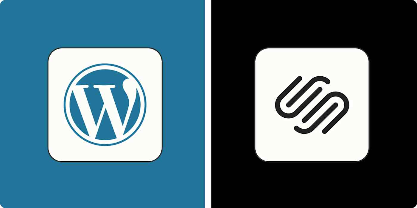 Hero image for app comparisons with the Squarespace and WordPress logos