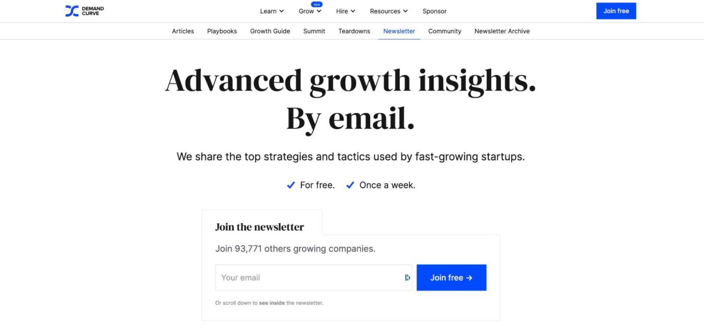 Demand Curve, our pick for the best marketing newsletter for startups and growth marketers 
