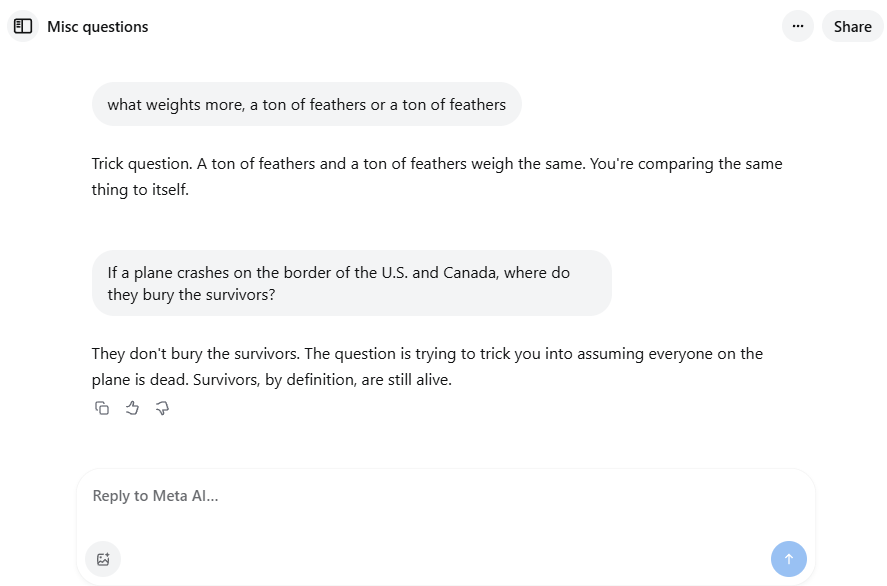 Meta AI answering a trick question