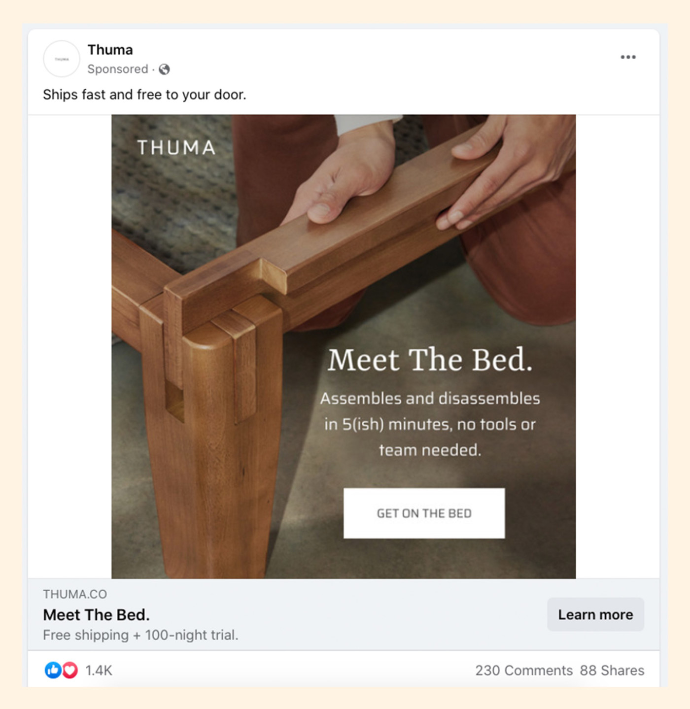 Thuma furniture sponsored ad on Instagram