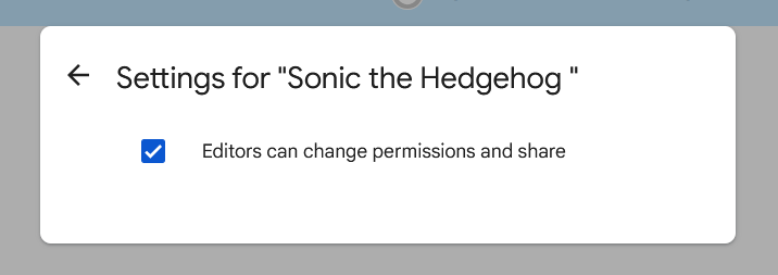 Screenshot of editors can change permissions option in Google Drive