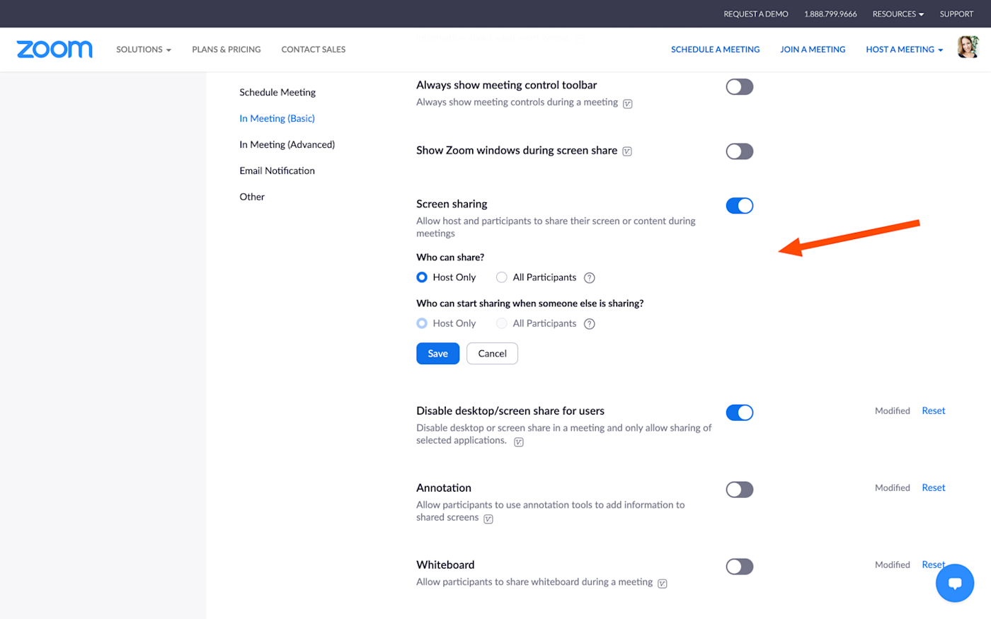 Zoom screensharing settings