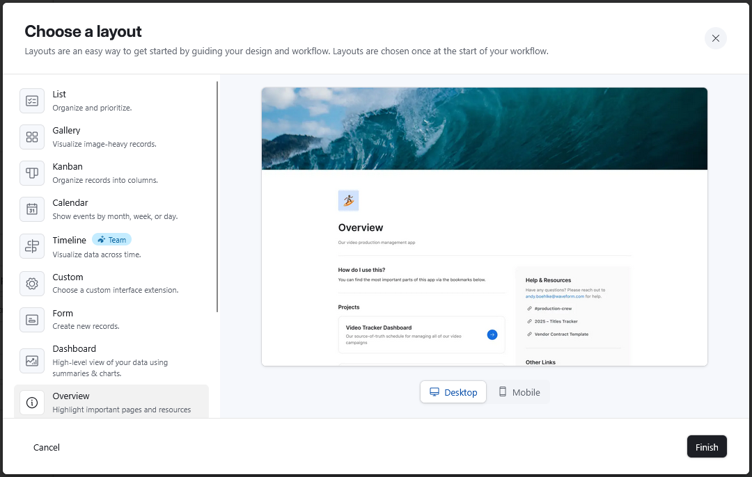 A dashboard in Airtable