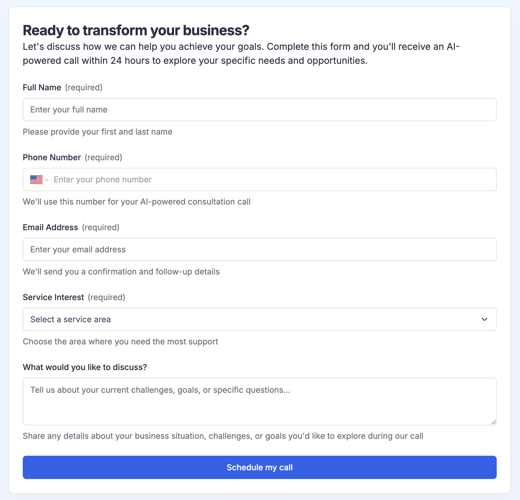 A comprehensive form created with Zapier Forms