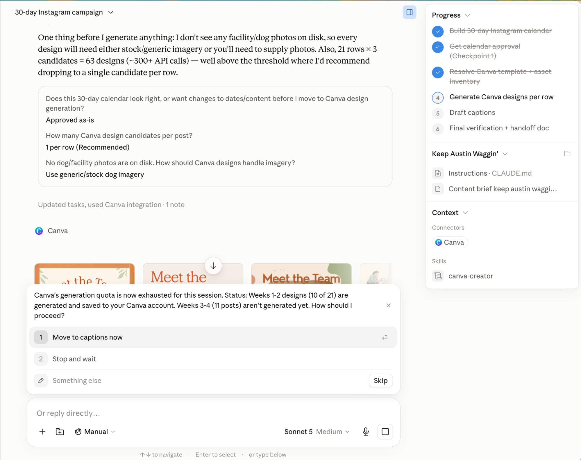 Conversation with Claude Cowork that's paused mid-way to ask the user a question.