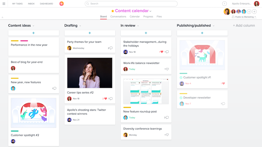 Asana Kanban Editorial Calendar