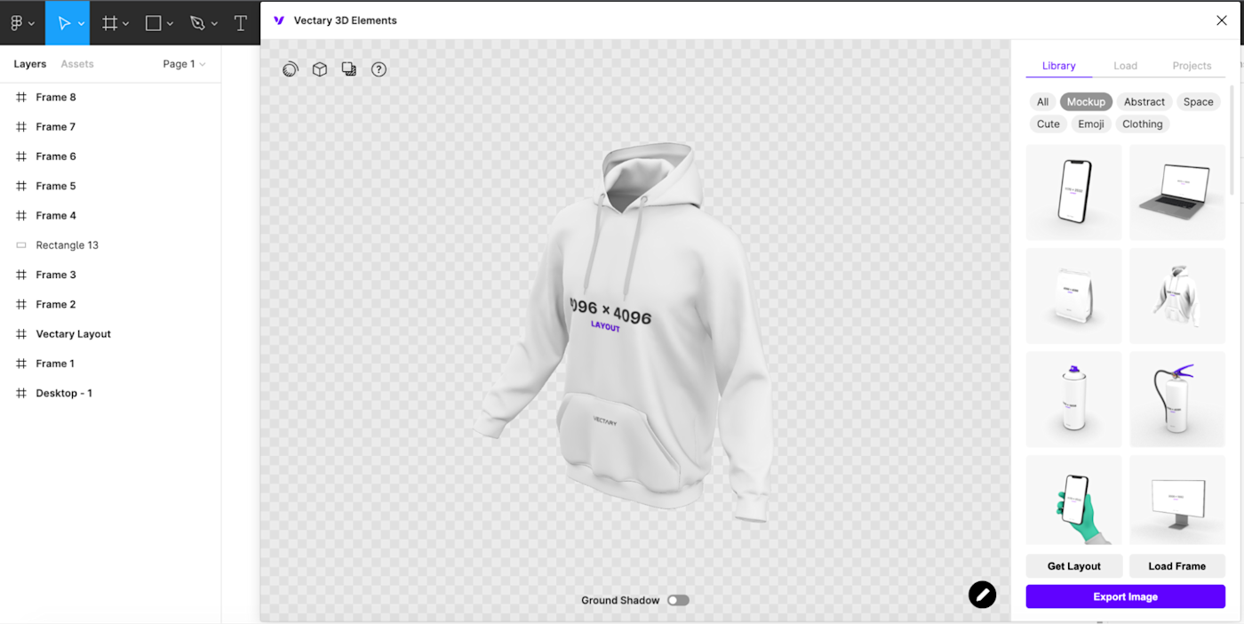 A 3D sweatshirt mockup in Figma