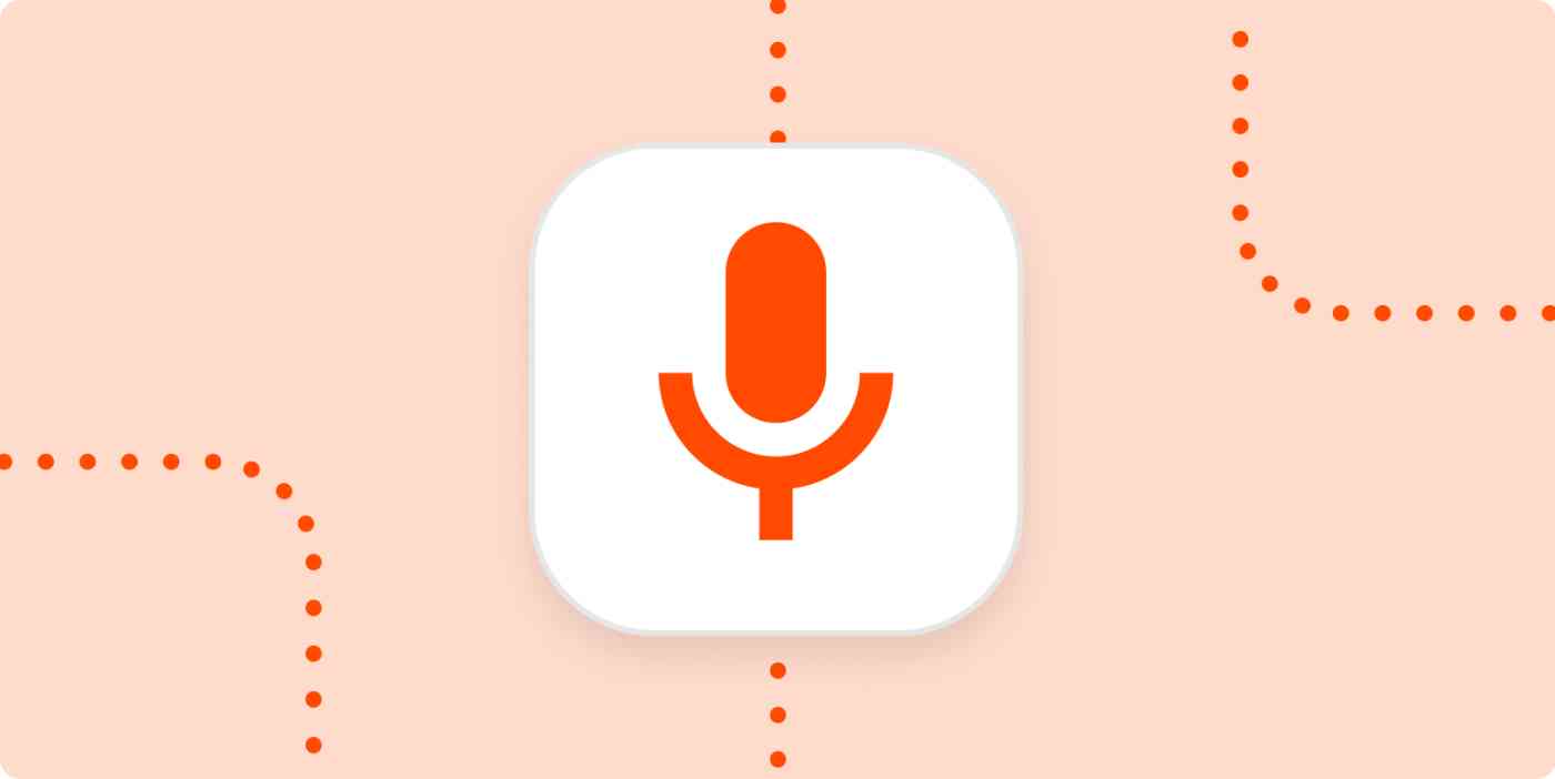 A microphone icon in a white square on an orange background.