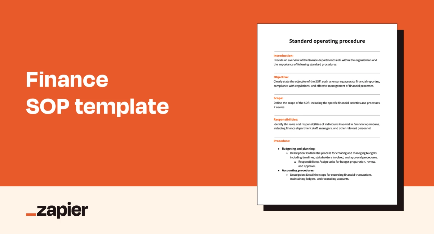 Image of Zapier's finance SOP template on an orange background