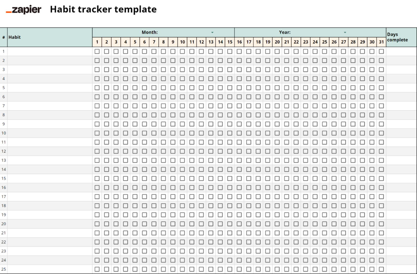 Screenshot of Zapier’s habit tracker Google Sheets template