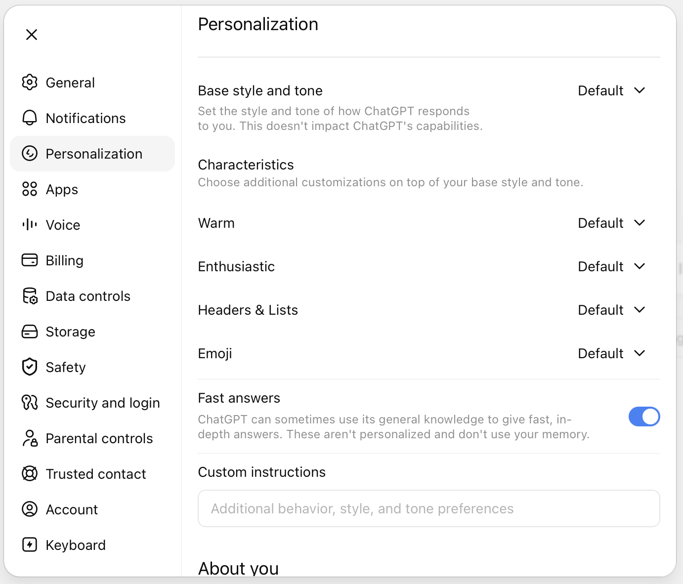 Custom instructions popup in ChatGPT.