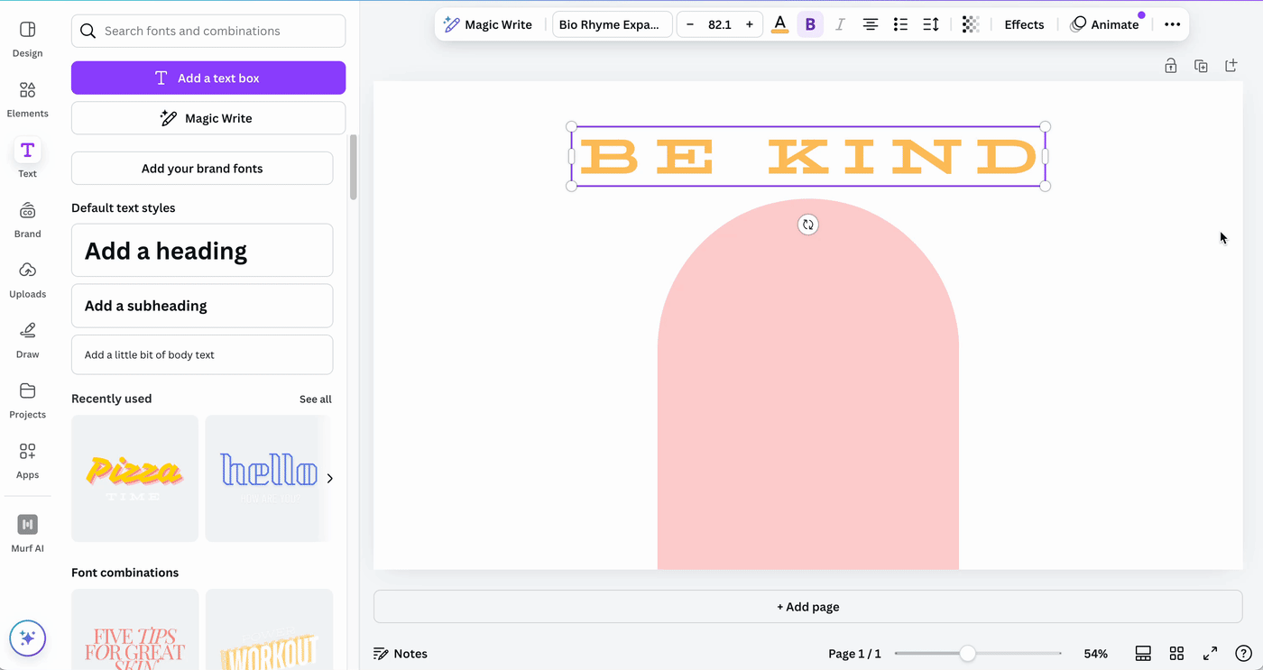 Demo of how to curve text in Canva. 