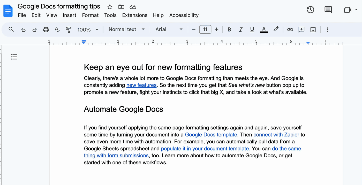 Demo of how to change margins in Google Docs by sliding the triangles on the page ruler.
