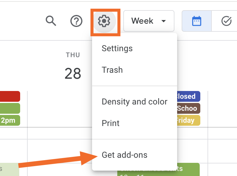 Clicking Get-add ons in Google Calendar