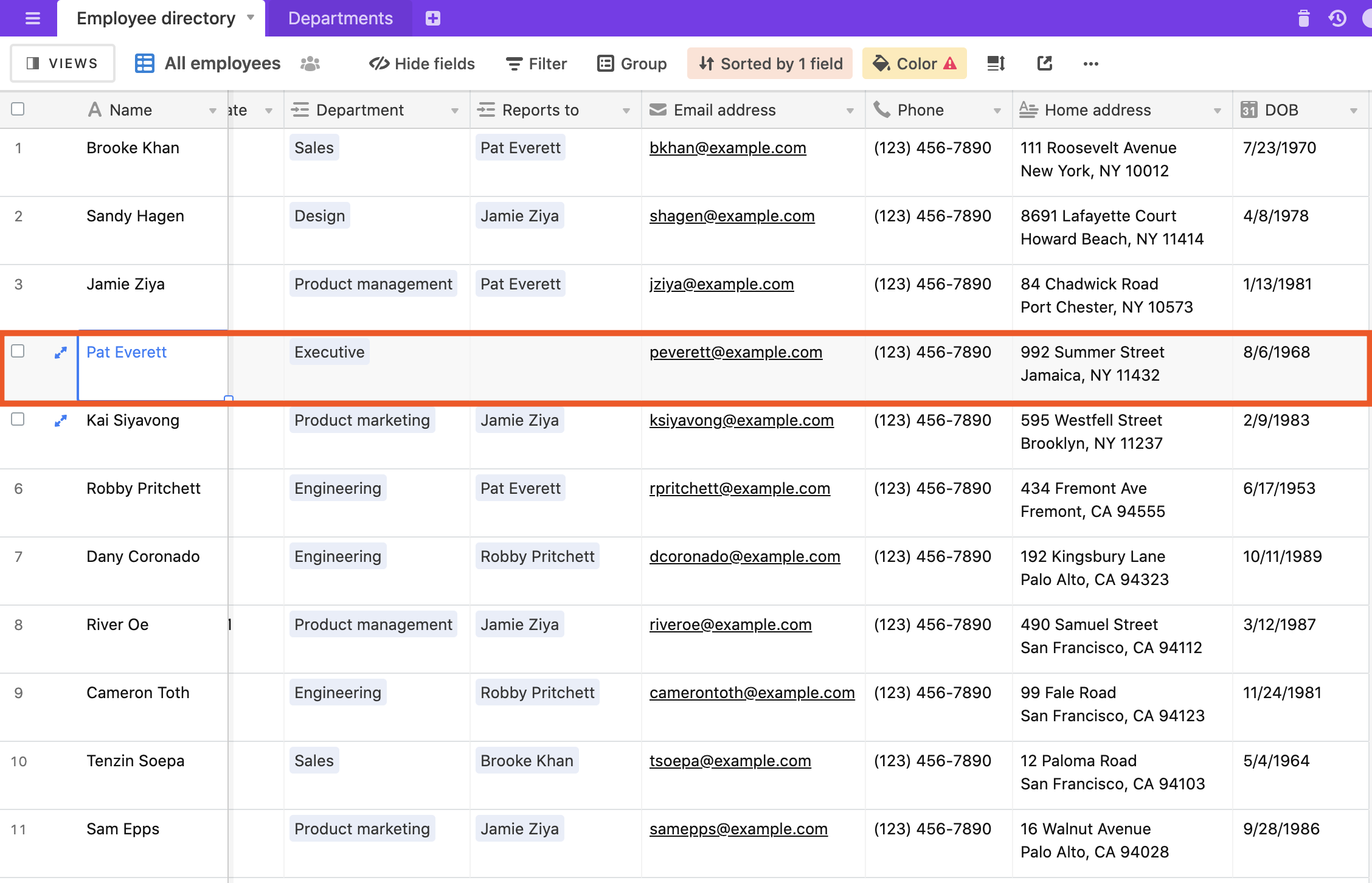 Example of a record in Airtable.