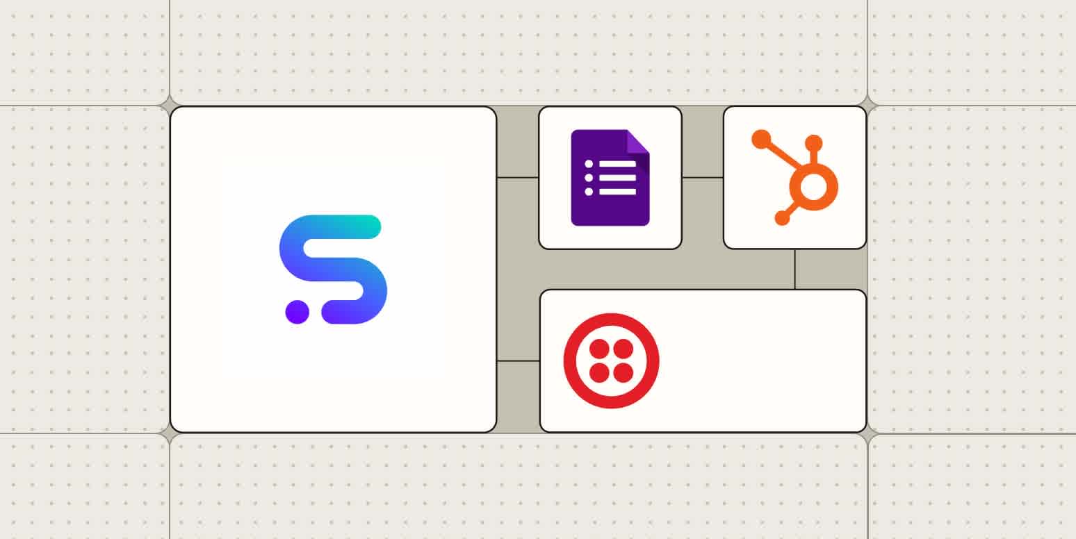 The Synthflow AI logo connected to the logos for Google Forms, HubSpot, and Twilio