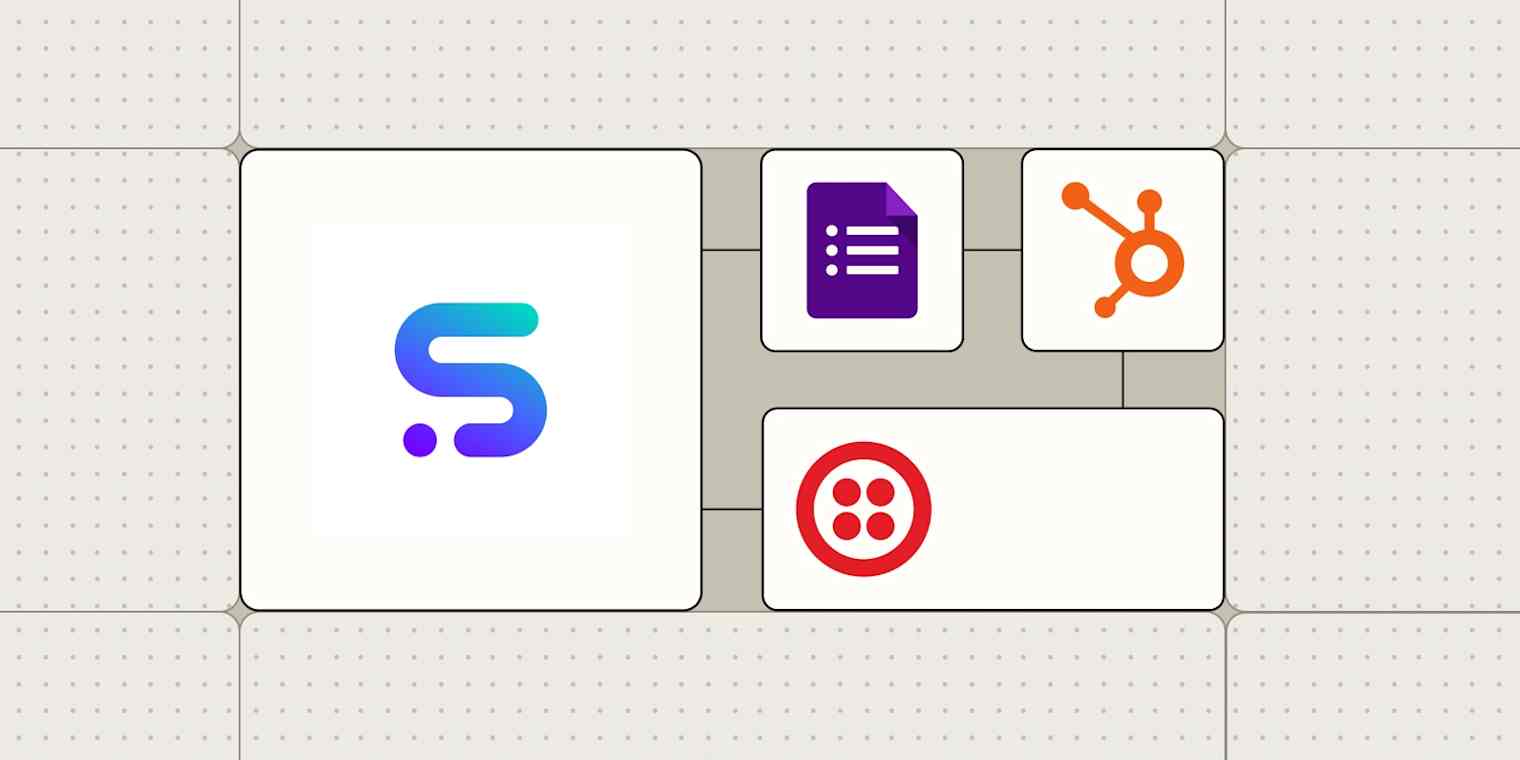 The Synthflow AI logo connected to the logos for Google Forms, HubSpot, and Twilio