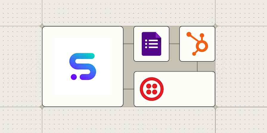 The Synthflow AI logo connected to the logos for Google Forms, HubSpot, and Twilio